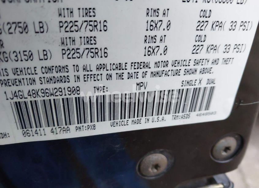 Photo 9 of 2006 Jeep Liberty SPORT (VIN 1J4GL48K96W291908)