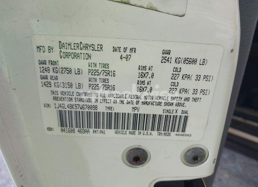 Photo 9 of 2007 Jeep Liberty SPORT (VIN 1J4GL48K97W670098)