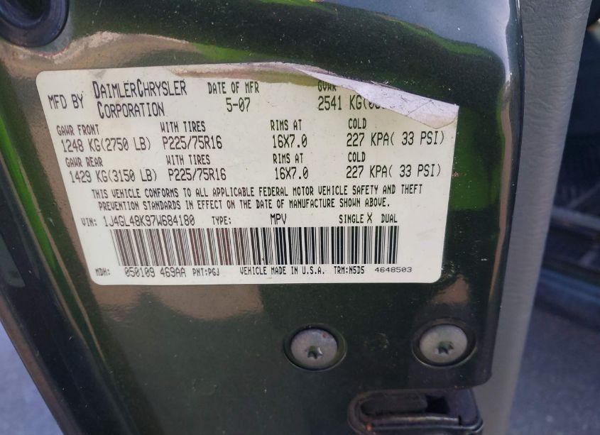 Photo 9 of 2007 Jeep Liberty SPORT (VIN 1J4GL48K97W684180)