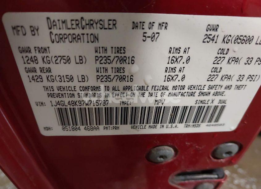 Photo 9 of 2007 Jeep Liberty SPORT (VIN 1J4GL48K97W715797)