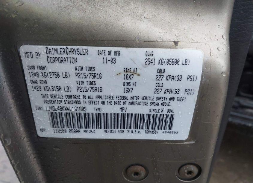 Photo 8 of 2004 Jeep Liberty SPORT (VIN 1J4GL48KX4W161889)