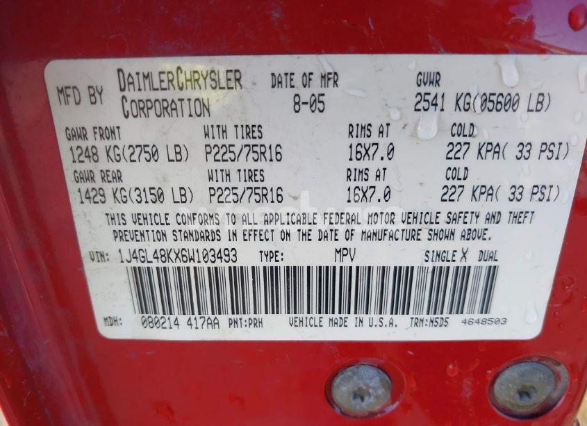 Photo 9 of 2006 Jeep Liberty SPORT (VIN 1J4GL48KX6W103493)