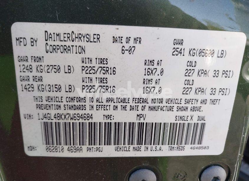 Photo 9 of 2007 Jeep Liberty SPORT (VIN 1J4GL48KX7W694684)