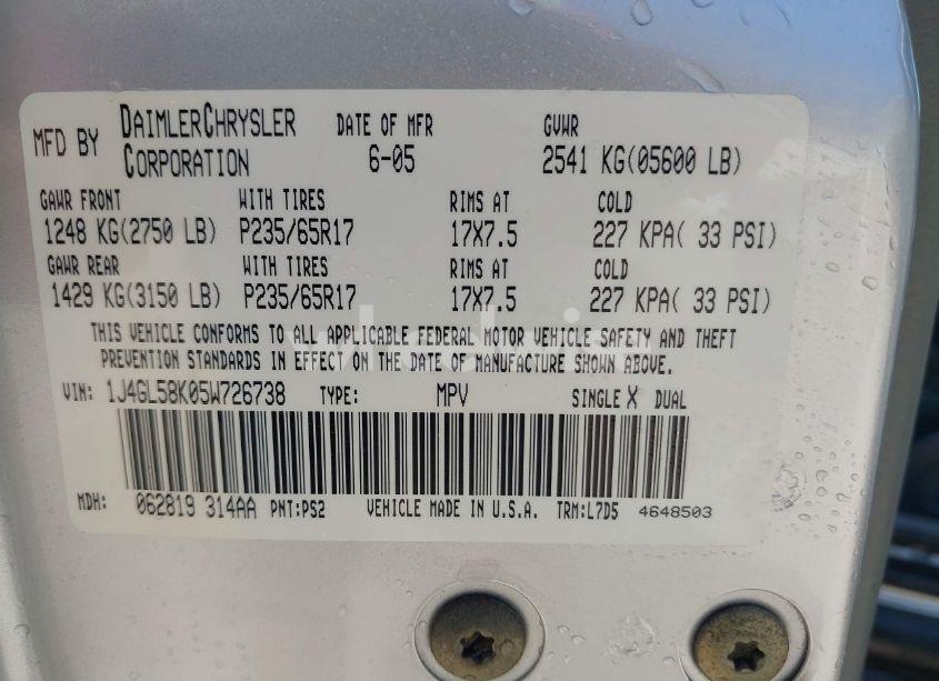 Photo 9 of 2005 Jeep Liberty LIMITED EDITION (VIN 1J4GL58K05W726738)