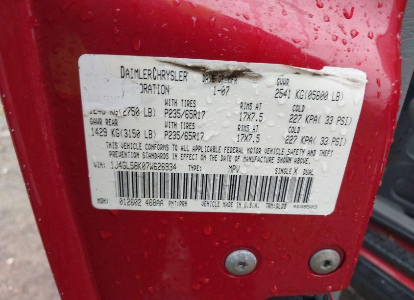 Photo 9 of 2007 Jeep Liberty LIMITED EDITION (VIN 1J4GL58K07W626934)