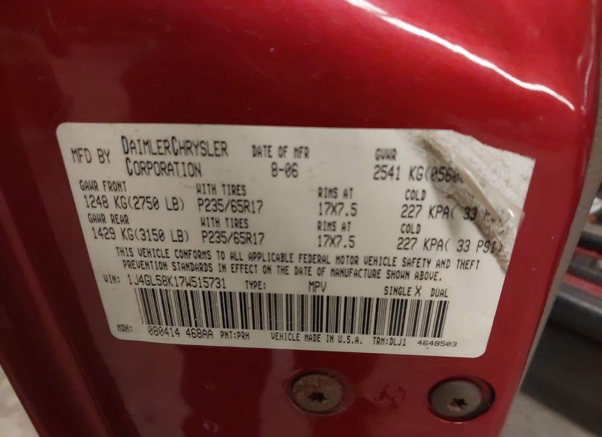 Photo 9 of 2007 Jeep Liberty LIMITED EDITION (VIN 1J4GL58K17W515731)