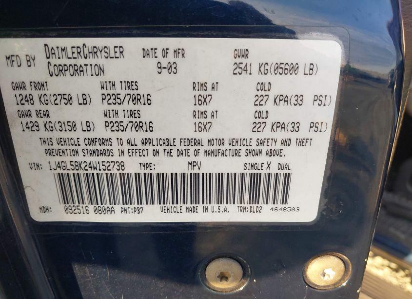 Photo 9 of 2004 Jeep Liberty LIMITED EDITION (VIN 1J4GL58K24W152738)