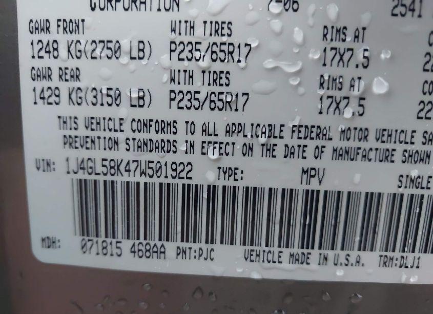 Photo 9 of 2007 Jeep Liberty LIMITED EDITION (VIN 1J4GL58K47W501922)