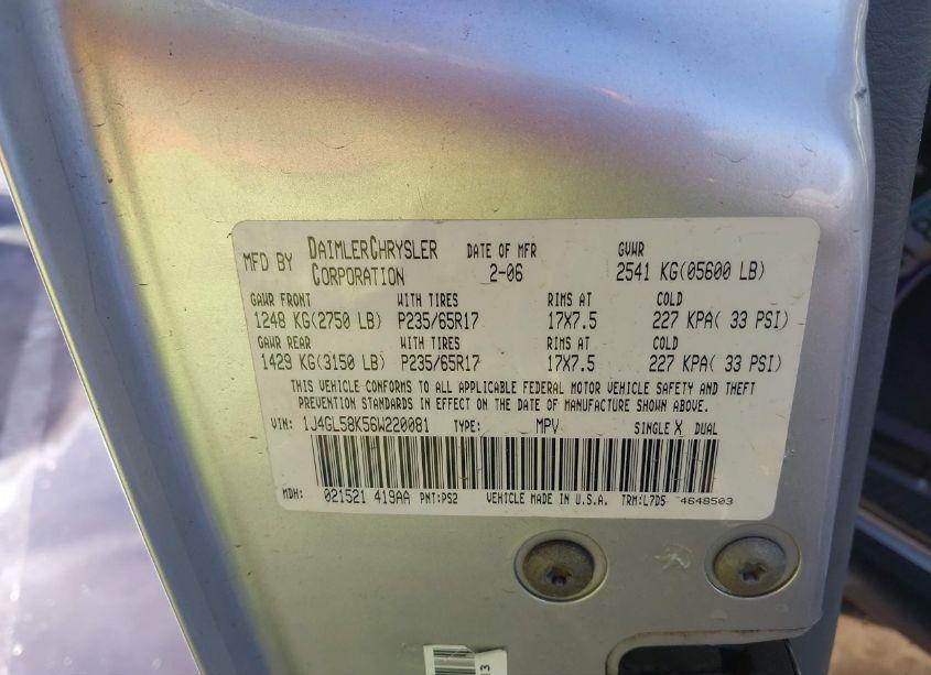 Photo 9 of 2006 Jeep Liberty LIMITED EDITION (VIN 1J4GL58K56W220081)