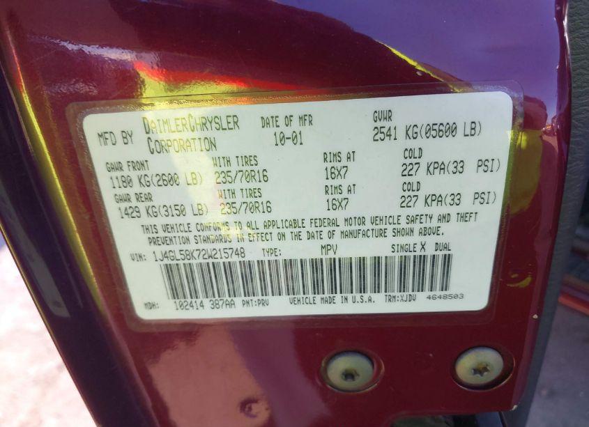 Photo 9 of 2002 Jeep Liberty LIMITED EDITION (VIN 1J4GL58K72W215748)