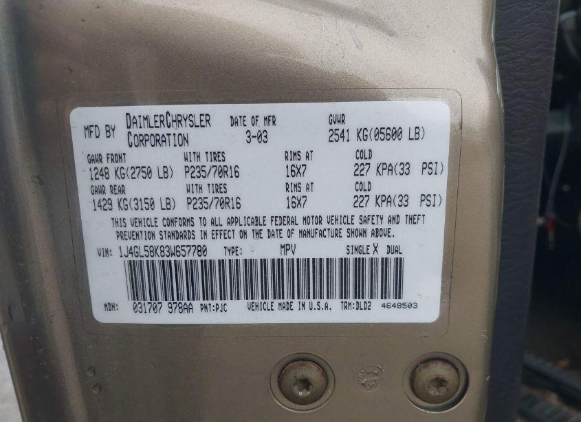 Photo 9 of 2003 Jeep Liberty LIMITED EDITION (VIN 1J4GL58K83W657780)