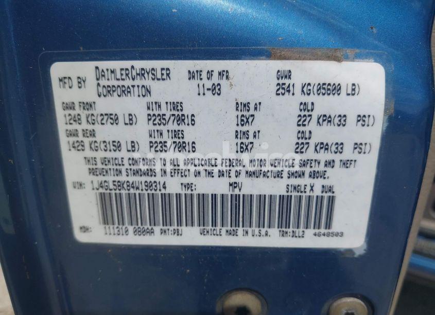 Photo 9 of 2004 Jeep Liberty LIMITED EDITION (VIN 1J4GL58K84W190314)