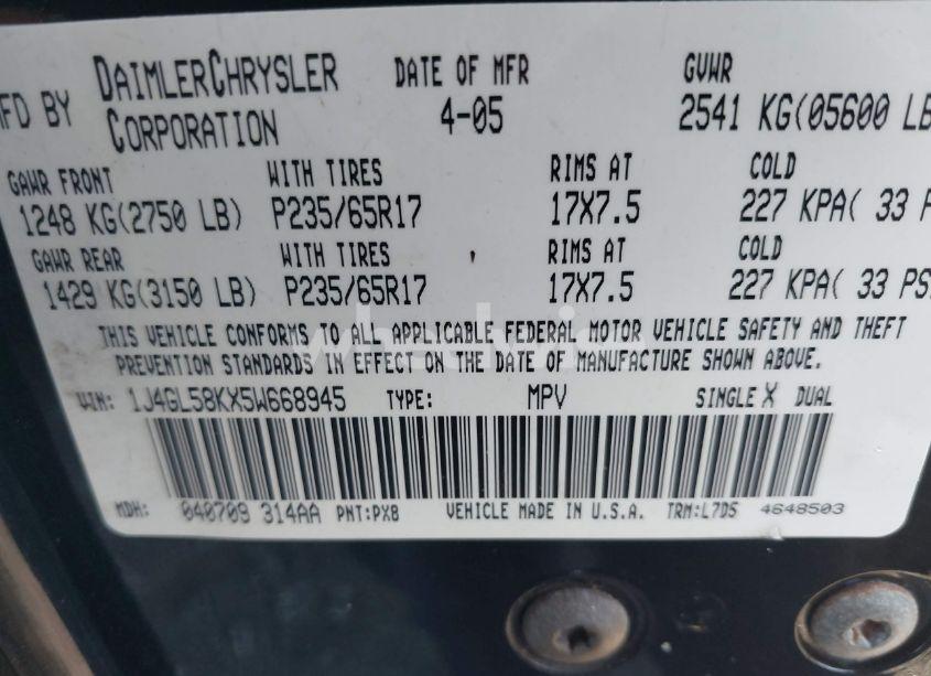 Photo 9 of 2005 Jeep Liberty LIMITED EDITION (VIN 1J4GL58KX5W668945)