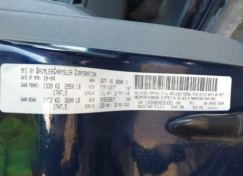 Photo 9 of 2005 Jeep Grand CHEROKEE LAREDO (VIN 1J4GR48K05C510351)