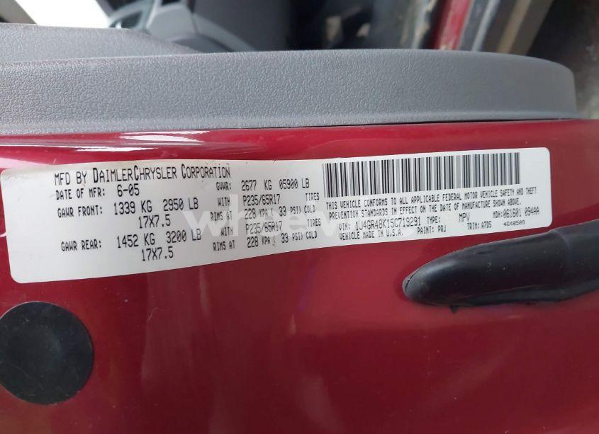 Photo 9 of 2005 Jeep Grand CHEROKEE LAREDO (VIN 1J4GR48K15C719291)