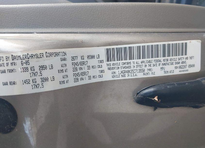 Photo 9 of 2005 Jeep Grand CHEROKEE LAREDO (VIN 1J4GR48K25C713550)