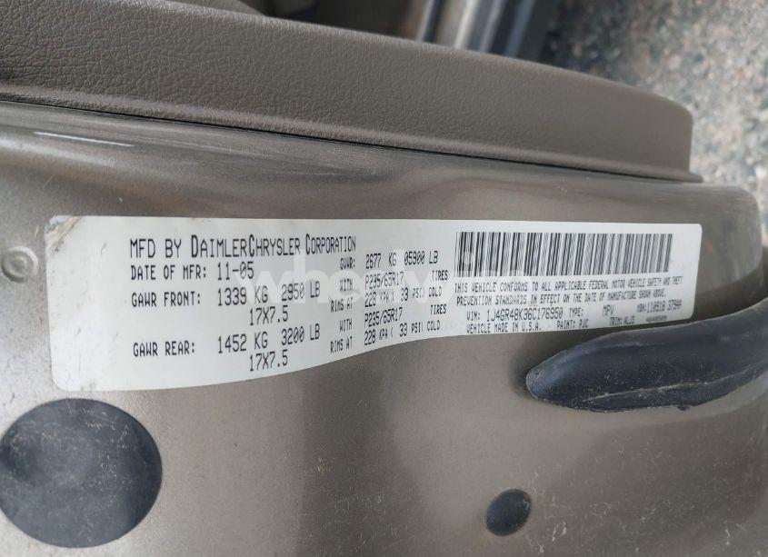 Photo 9 of 2006 Jeep Grand CHEROKEE LAREDO (VIN 1J4GR48K36C176950)