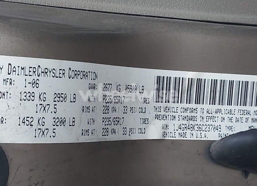 Photo 9 of 2006 Jeep Grand CHEROKEE LAREDO (VIN 1J4GR48K36C237049)