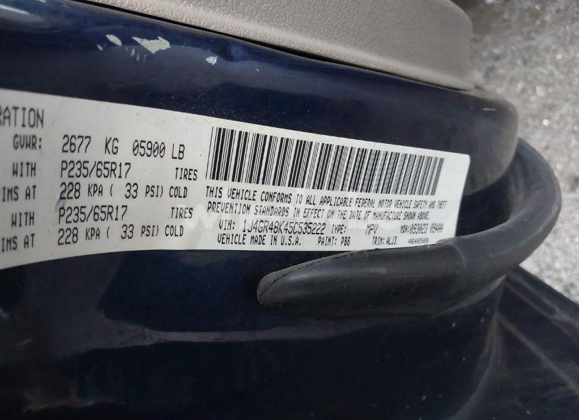 Photo 9 of 2005 Jeep Grand CHEROKEE LAREDO (VIN 1J4GR48K45C535222)