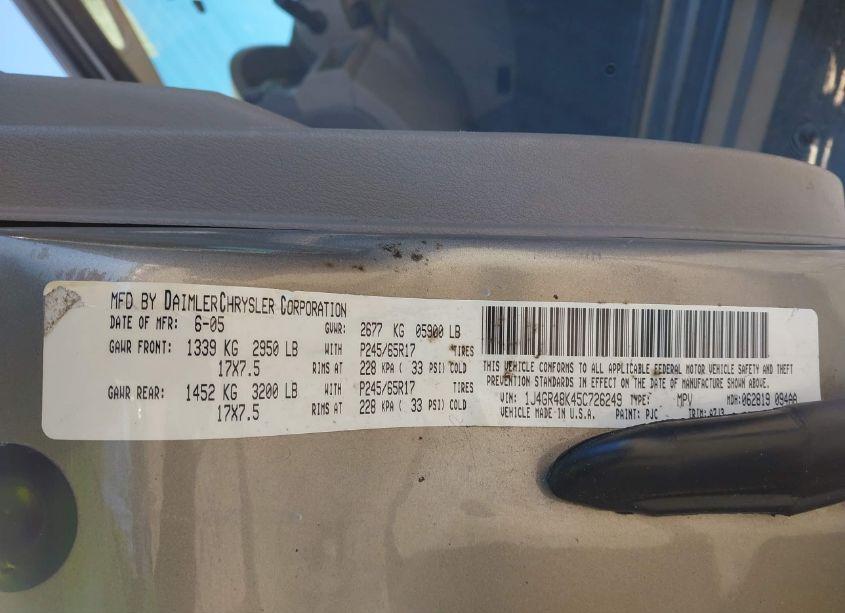 Photo 9 of 2005 Jeep Grand CHEROKEE LAREDO (VIN 1J4GR48K45C726249)