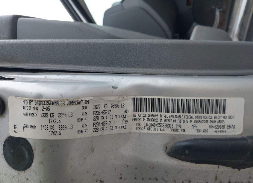 Photo 9 of 2005 Jeep Grand CHEROKEE LAREDO (VIN 1J4GR48K55C606315)