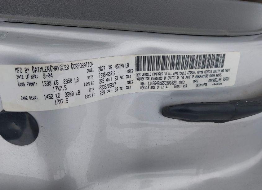 Photo 9 of 2005 Jeep Grand CHEROKEE LAREDO (VIN 1J4GR48K65C501623)