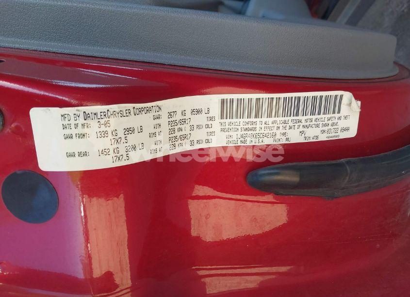 Photo 9 of 2005 Jeep Grand CHEROKEE LAREDO (VIN 1J4GR48K65C642160)