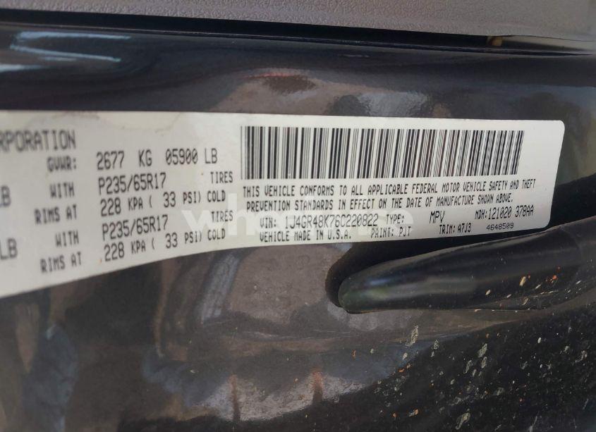 Photo 9 of 2006 Jeep Grand CHEROKEE LAREDO (VIN 1J4GR48K76C220822)