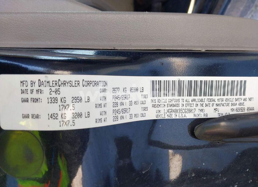 Photo 9 of 2005 Jeep Grand CHEROKEE LAREDO (VIN 1J4GR48K85C628017)