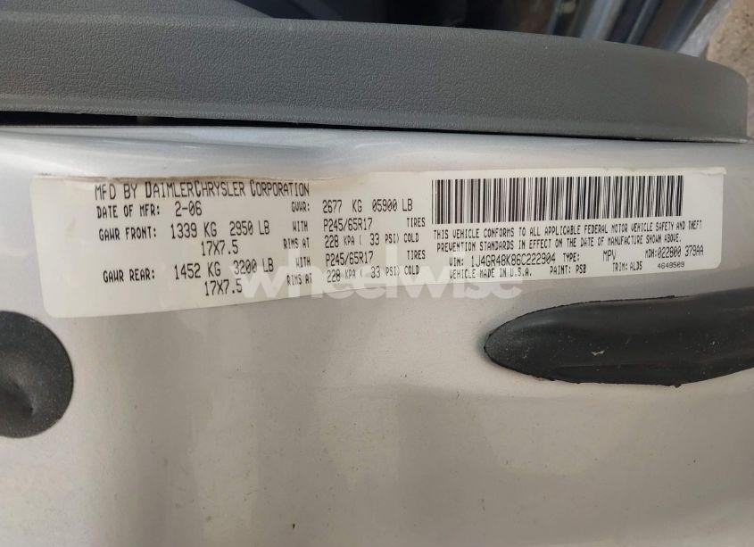 Photo 9 of 2006 Jeep Grand CHEROKEE LAREDO (VIN 1J4GR48K86C222904)