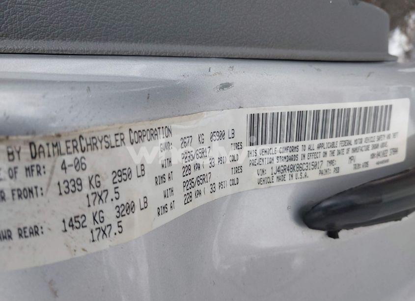 Photo 9 of 2006 Jeep Grand CHEROKEE LAREDO (VIN 1J4GR48K86C315017)