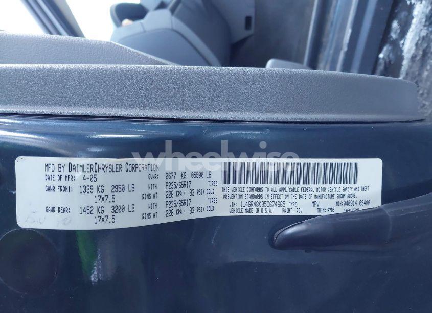 Photo 9 of 2005 Jeep Grand CHEROKEE LAREDO (VIN 1J4GR48K95C674665)