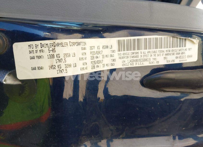 Photo 9 of 2005 Jeep Grand CHEROKEE LAREDO (VIN 1J4GR48KX5C680619)