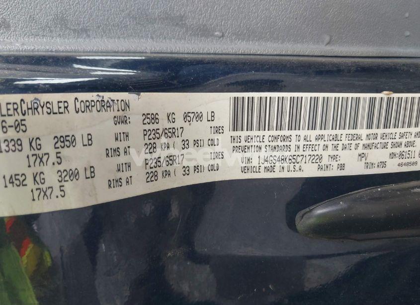 Photo 9 of 2005 Jeep Grand CHEROKEE LAREDO (VIN 1J4GS48K65C717220)