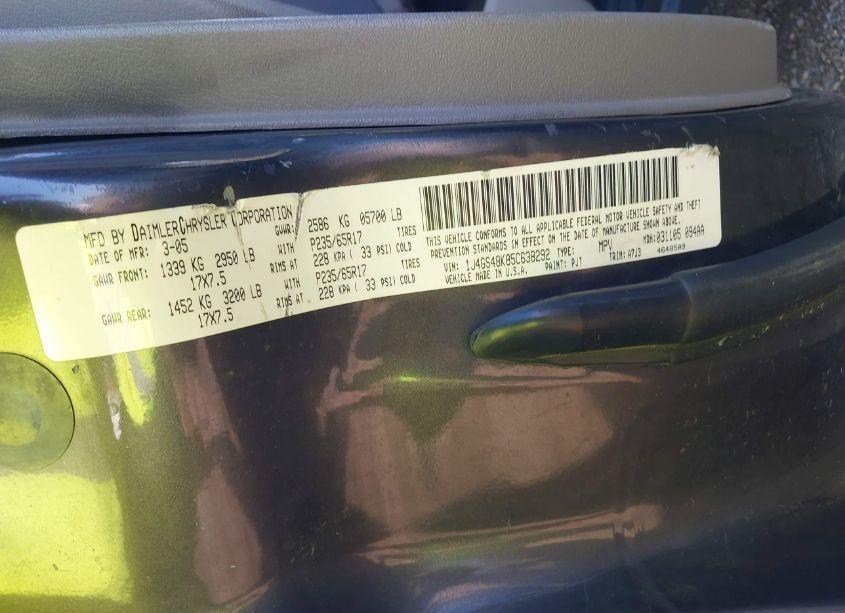 Photo 9 of 2005 Jeep Grand CHEROKEE LAREDO (VIN 1J4GS48K85C638292)