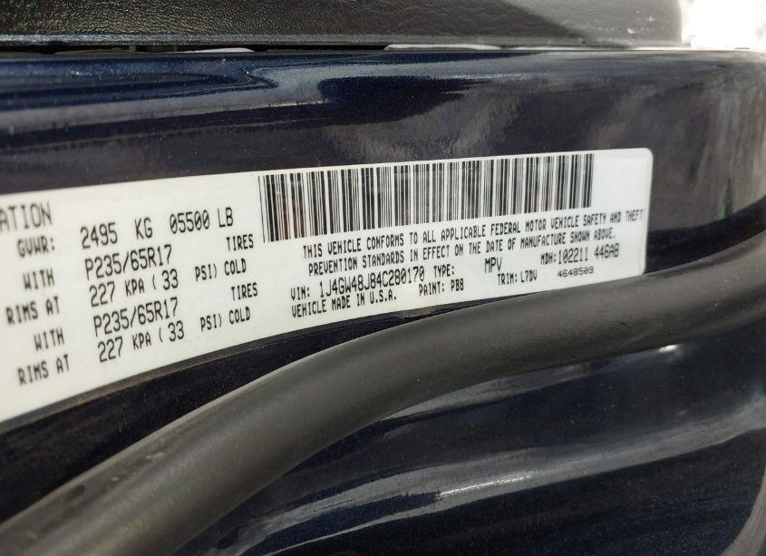 Photo 9 of 2004 Jeep Grand CHEROKEE LAREDO (VIN 1J4GW48J84C280170)