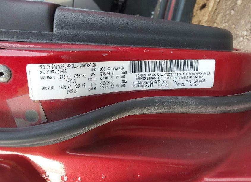 Photo 9 of 2004 Jeep Grand CHEROKEE LAREDO (VIN 1J4GW48J94C287872)