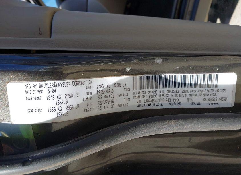 Photo 9 of 2004 Jeep Grand CHEROKEE LAREDO (VIN 1J4GW48N14C401043)