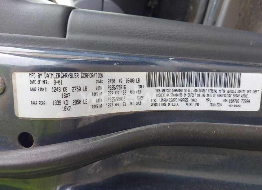 Photo 9 of 2002 Jeep Grand CHEROKEE LAREDO (VIN 1J4GW48S02C140765)