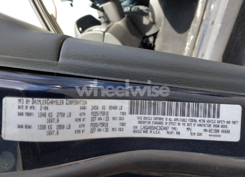 Photo 9 of 2004 Jeep Grand CHEROKEE LAREDO (VIN 1J4GW48S04C363407)