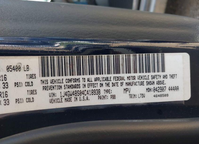 Photo 9 of 2004 Jeep Grand CHEROKEE LAREDO (VIN 1J4GW48S04C418938)