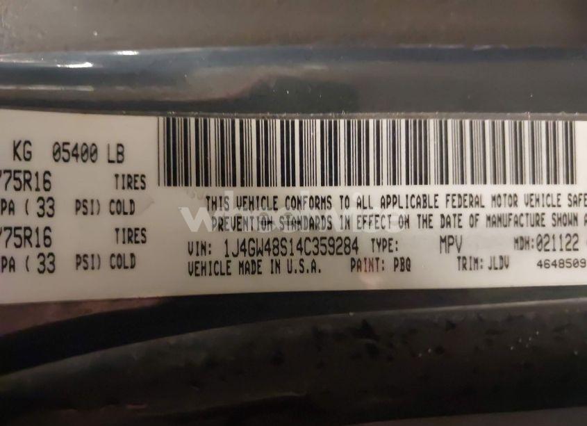 Photo 9 of 2004 Jeep Grand CHEROKEE LAREDO (VIN 1J4GW48S14C359284)