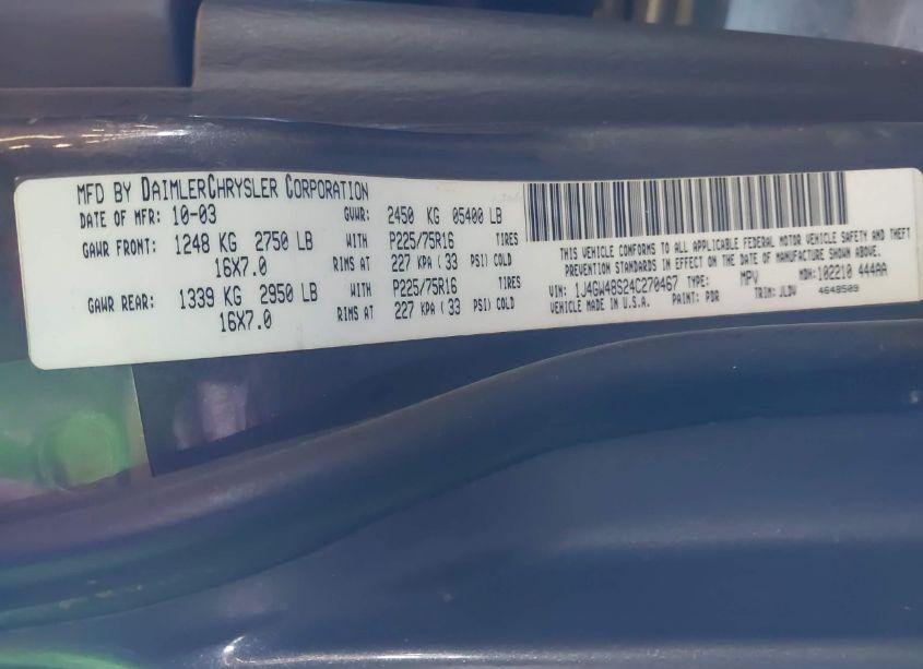 Photo 9 of 2004 Jeep Grand CHEROKEE LAREDO (VIN 1J4GW48S24C270467)