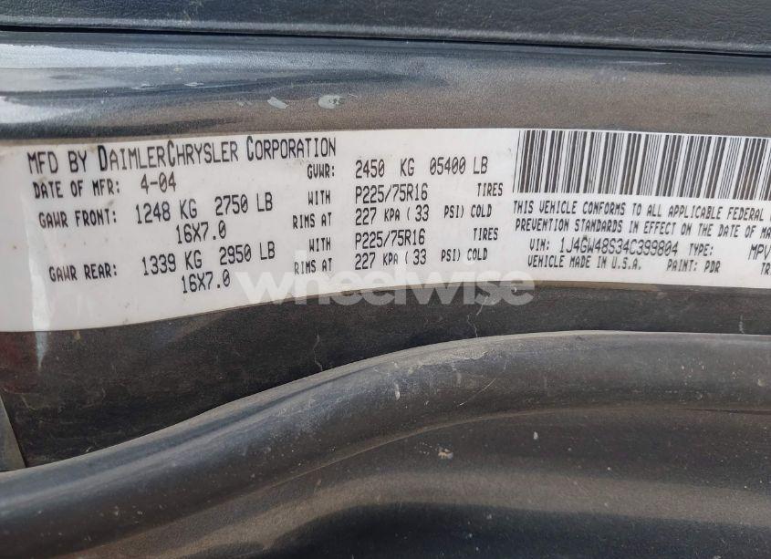 Photo 9 of 2004 Jeep Grand CHEROKEE LAREDO (VIN 1J4GW48S34C399804)