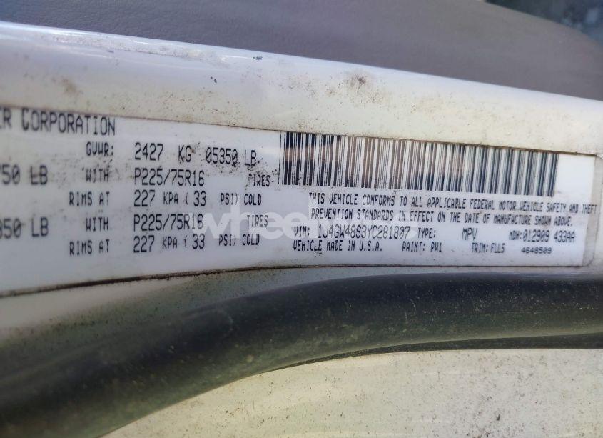 Photo 9 of 2000 Jeep Grand CHEROKEE LAREDO (VIN 1J4GW48S3YC281807)