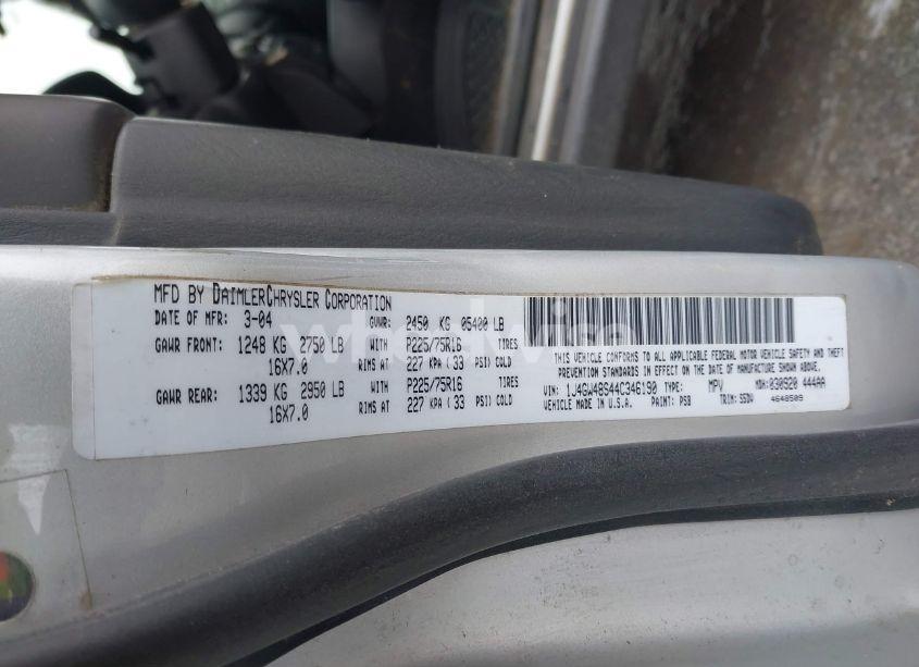 Photo 9 of 2004 Jeep Grand CHEROKEE LAREDO (VIN 1J4GW48S44C346190)