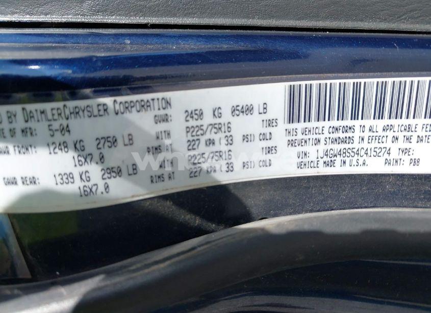 Photo 9 of 2004 Jeep Grand CHEROKEE LAREDO (VIN 1J4GW48S54C415274)