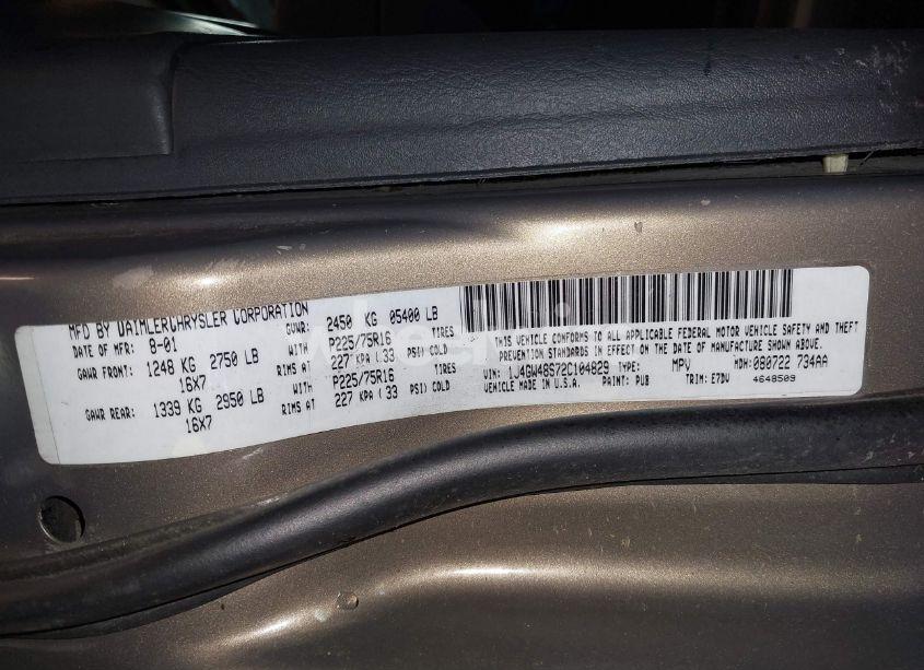 Photo 9 of 2002 Jeep Grand CHEROKEE LAREDO (VIN 1J4GW48S72C104829)