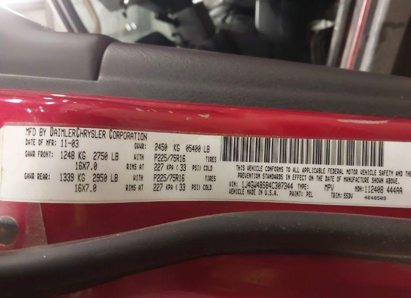 Photo 9 of 2004 Jeep Grand CHEROKEE LAREDO (VIN 1J4GW48S84C307344)