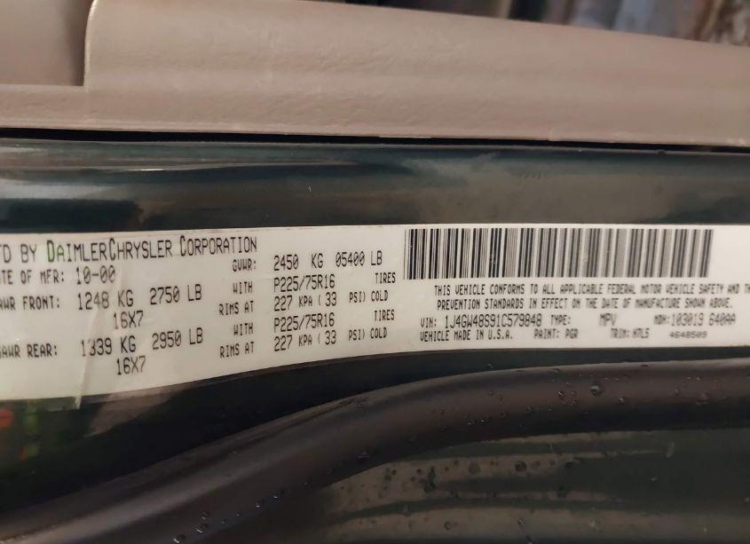 Photo 9 of 2001 Jeep Grand CHEROKEE LAREDO (VIN 1J4GW48S91C579848)